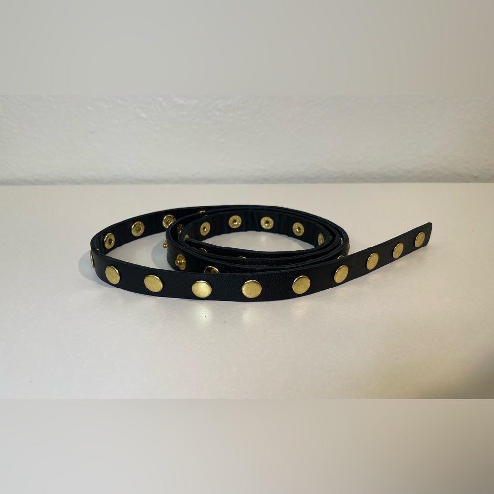 JEUN BANG Women’s Black Slim Belt with Gold Studs